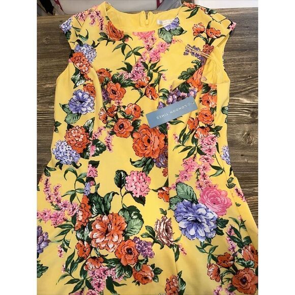London Times Floral Print Fit Flare Dress Size 12. Lemon Multi In Color. NWT. 6 - Picture 1 of 10